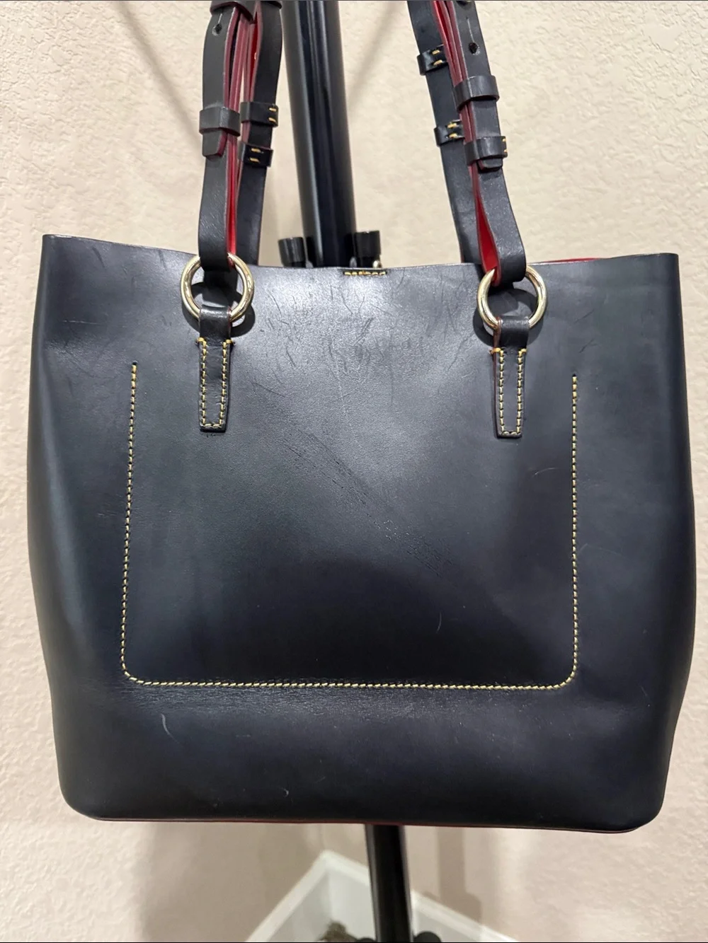 Dooney & Bourke Black Leather Tote with Red Trim - Picture 4 of 13